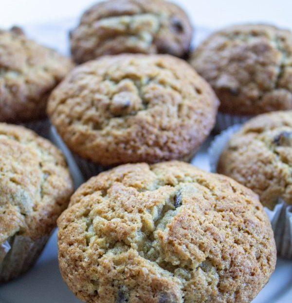 Muffins are arranged on a white plate, waiting to be eaten.